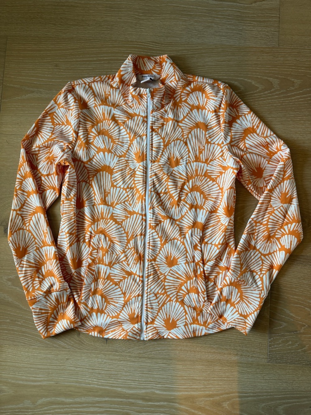 Tommy Bahama Orange and White Floral-Print Zip Bomber Jacket